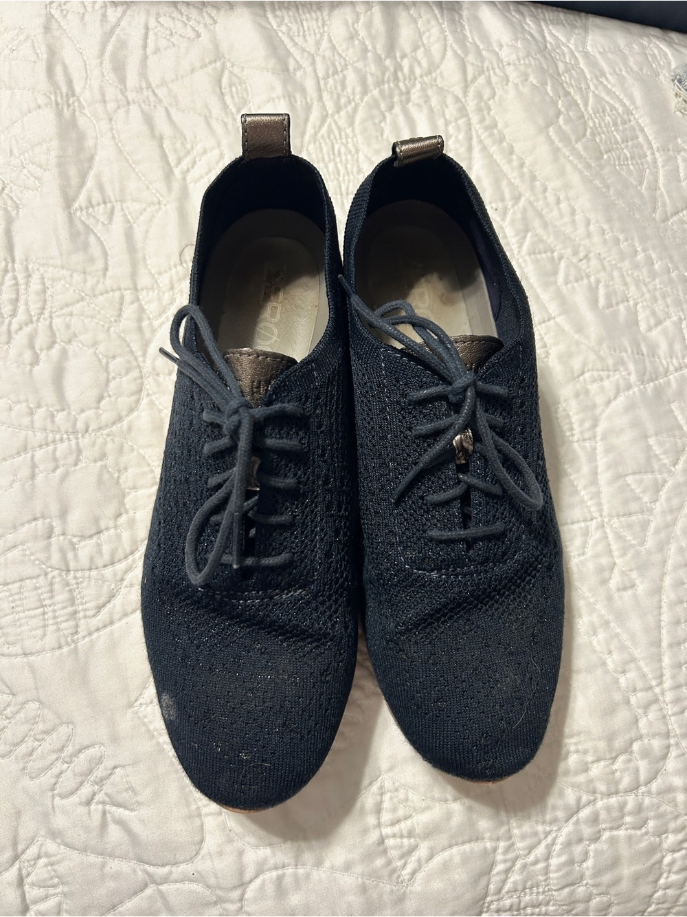 Cole Haan Women's Knit Lace-Up Sneakers in Navy with Metallic Pull Tab